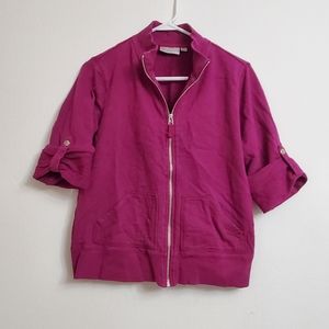 Studio Works Womens Zipfront 3/4 Sleeve Sweat Shirt Petite Large Orchid Purple